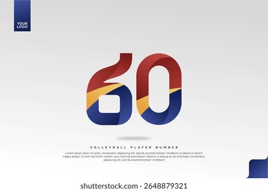 Modern Gradient Sport Number 60 Design for Volleyball Jersey on Minimal White Background