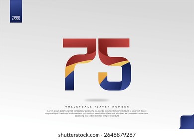 Moderno Gradiente Sport Número 75 Design para Jersey de Voleibol no fundo branco mínimo