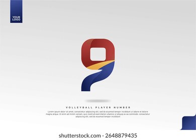 Modern Gradient Sport Number 9 Design for Volleyball Jersey on Minimal White Background