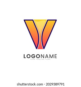 Modern gradient style initial letter v colorful wine logo design template