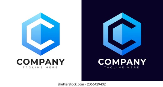 Modern gradient style letter c logo template. C letter design vector with colorful creative hexagon sign.