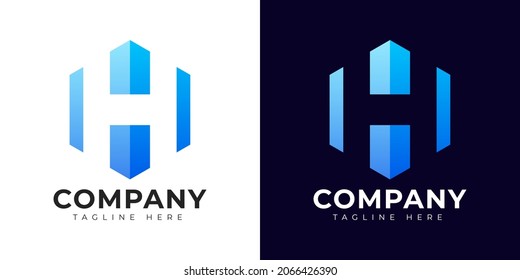 Plantilla de logotipo de letra h con estilo de gradiente moderno. Vector de diseño de letras H con signo hexagonal creativo colorido.