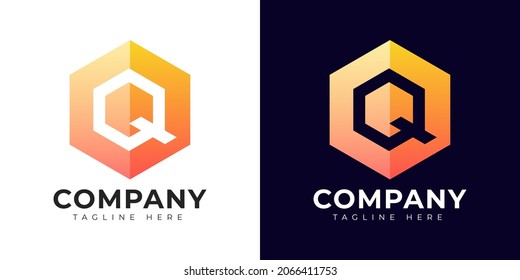 Plantilla de logotipo de letras q de estilo de degradado moderno. vector de diseño de letras Q con signo hexagonal creativo colorido.