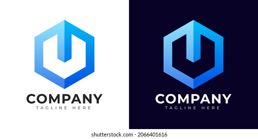 Modern gradient style letter u logo template. u letter design vector with colorful creative hexagon sign.