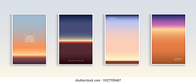 Gradientes modernos de verano, puesta de sol y fondo marino de salida del sol conjunto vectorial. color de fondo abstracto para aplicación, diseño web, páginas web, banners, tarjetas de felicitación. Diseño de ilustración vectorial.