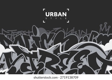 Grafite moderno fundo abstrato em preto e branco cores. Letras de estilo curinga dinâmico. Arte de rua e elementos de design de hip-hop. Ideal para banner, impressão, cartaz.