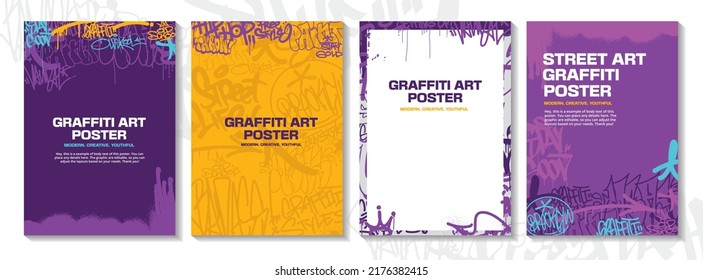 Modern Graffiti Art Poster Or Flyer Design With Colorful Tags, Throw Up. Hand-drawn Abstract Graffiti Illustration Vector In Street Art Theme