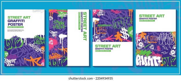 Modern Graffiti Art Poster Or Flyer Design With Colorful Tags, Throw Up. Hand-drawn Abstract Graffiti Illustration Vector In Street Art Theme