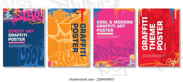 Modern Graffiti Art Poster Or Flyer Design With Colorful Tags, Throw Up. Hand-drawn Abstract Graffiti Illustration Vector In Street Art Theme