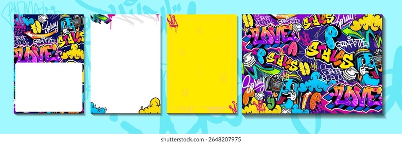 Modern graffiti art poster or flyer design with colorful tags, throw up. Hand-drawn abstract graffiti illustration vector in street art theme	