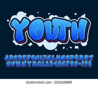 Modern graffiti font effect with highlight and shadow. Youth style street art typography with bubble smoke behind.