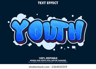 Efecto moderno del tipo de letra del graffiti con brillo y sombra, letra con letras estilo juvenil