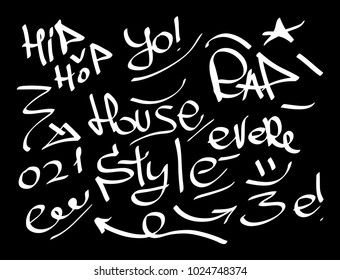 Modern graffiti tags on a black background. Vector art.