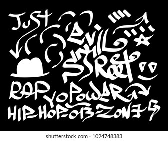 Modern graffiti tags on a black background. Vector art.