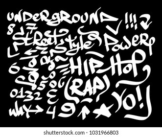 Modern graffiti tags on a black background. Vector art.