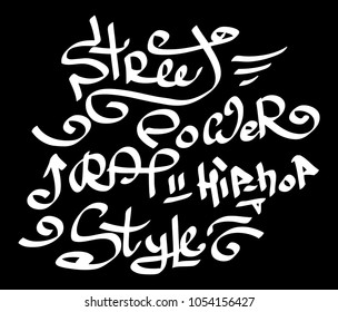 Modern graffiti tags on a black background. Vector art.