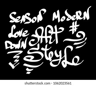 Modern graffiti tags on a black background. Vector art.