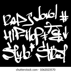Modern graffiti tags on a black background. Vector art.