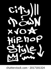 Modern graffiti tags on a black background. Vector art.