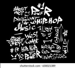 Modern graffiti tags on a black background. Vector art.