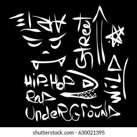 Modern graffiti tags on a black background. Vector art.