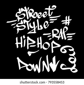 Modern graffiti tags on a black background.