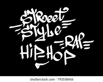 Modern graffiti tags on a black background.