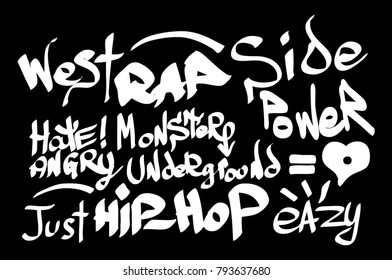 Modern graffiti tags on a black background.