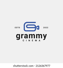 Diseño vectorial del logotipo de película Grammy moderno Inspiración, diseño vectorial del logotipo de la cámara de cine simple con arte de línea, contorno, simple y minimalista aislado en fondo blanco.