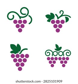 Modern grape cluster illustrations with vines and leaves vineyard illustration