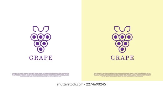 Modern Grape wine logo design illustration. Modern minimalist grape fruit line silhouette. Simple flat fruit design. Suitable for web or app icons.