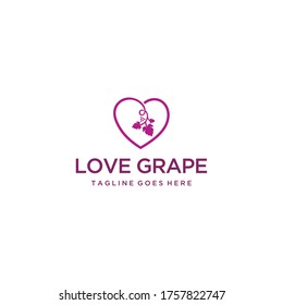 Modern grapes and leaf design logo concept on heart sign.