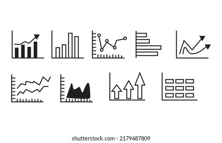 modern graph chart line icon set with arrow up