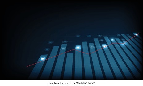 A modern graph displaying upward trends with blue bars and red line, symbolizing growth and progress in data analysis