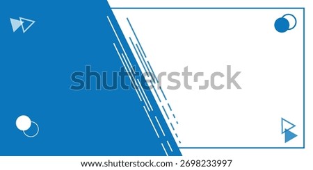 A modern graphic background with a blue and white color scheme. The design features a diagonal split, geometric shapes like circles and triangles, and a framed text area.