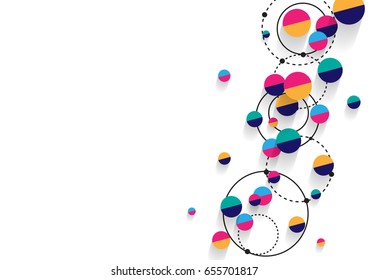 Modern graphic concept. Connected Lines and dots. Overlapping colorful semi circles in white background. Vector illustration