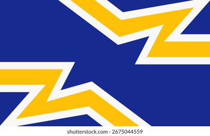 Modernes Grafikdesign mit blauem Hintergrund und kräftigem Blitzschlag X, der Energie, Geschwindigkeit und Kraft symbolisiert