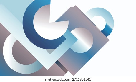 Un Diseño gráfico moderno con Formas entrelazadas en azul y blanco sobre un fondo gris, creando una composición dinámica y abstracta con diferentes tonos de azul y gris