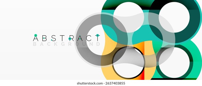Modern graphic design. Overlapping circles create vibrant, colorful abstract composition. Clean lines, simple shapes, elegant style.
