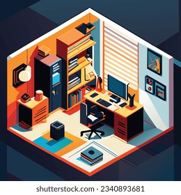 Modern graphic design studio in isometric style
