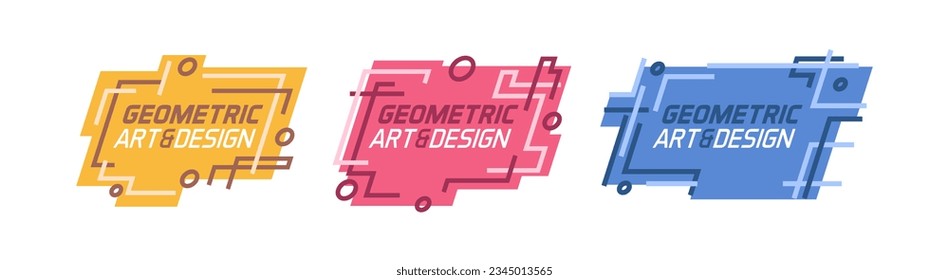 Modern graphic design text boxes. Set of abstract vector art frame illustrations to place your text. Linear strokes and geometric shapes