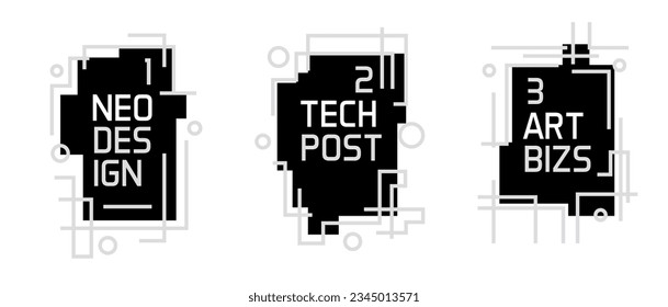 Modern graphic design text boxes. Set of abstract vector art frame illustrations to place your text. Linear strokes and geometric shapes
