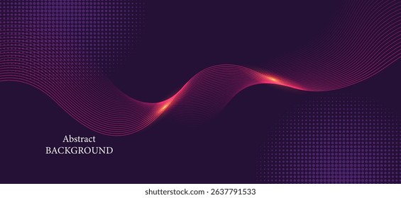 A modern graphic design using a dark background, such as black or dark purple, to highlight the curved lines that flow from light pink to bright red. The lines are thin and slightly curved.