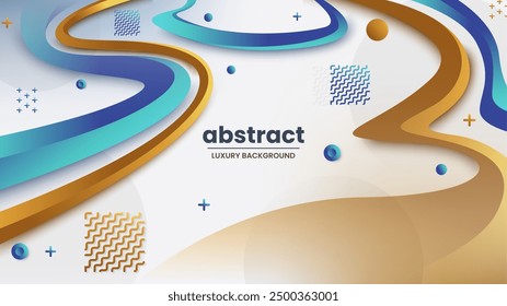 Modern Graphic Element with Abstract Geometric Shapes. Gradient Luxury Background. Design Element For Web Banners, Posters, Blue, Gold and White, Vector Illustration