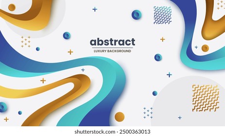 Modern Graphic Element with Abstract Geometric Shapes. Gradient Luxury Background. Design Element For Web Banners, Posters, Blue, Gold and White, Vector Illustration