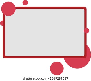 A modern graphic element featuring a red bordered rectangle filled with playful pink bubbles.