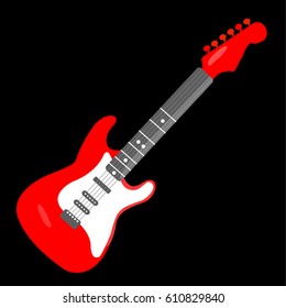 modern graphic flat design style electric red & white vector Guitar. rock and roll icon illustration  playing Rock music on black background