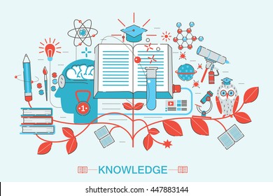 Modern graphic flat line design style infographics concept of online learning, knowledge, for business card, website, presentation and poster.