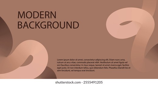 Modern graphic horizontal banner template vector illustration. Wavy doodle scribble geometric shapes with earthy natural tones gradient Mocha mousse color of the year 2025 trendy minimalist background