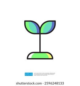 Modern Graphic Icon of a Young Green Plant with Leafy Growth Symbolizing Sustainability and Environmental Development